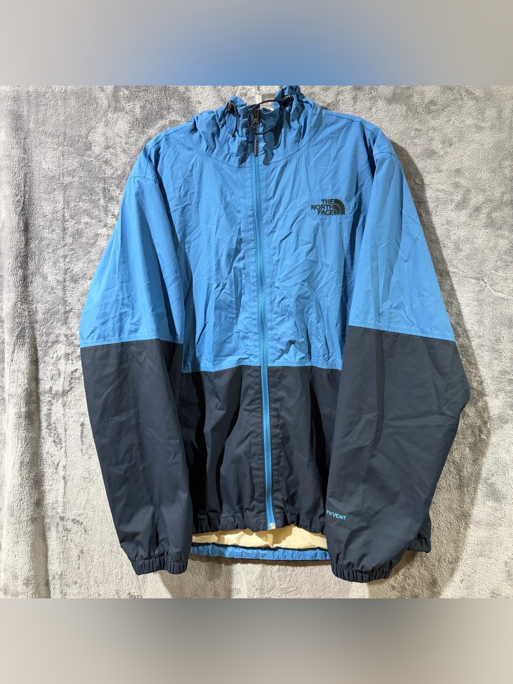 The North Face Hyvent Windbreaker Jacket Hooded Coat Blue Grey Men’s Size Large